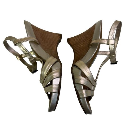 Reaction Kenneth Cole Gold T‎ Strap Wedge Sandals Women's Heels - Picture 9 of 15